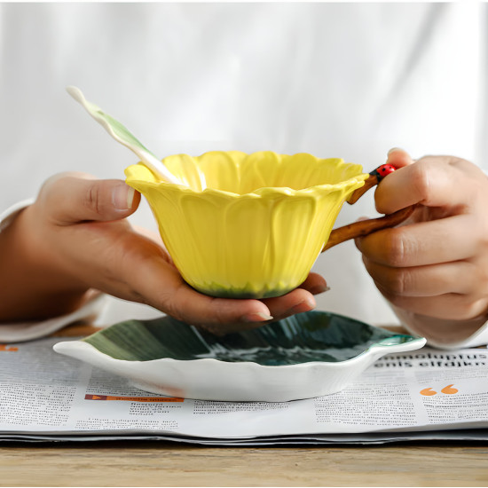 Porcelain Mug with Saucer & Spoon